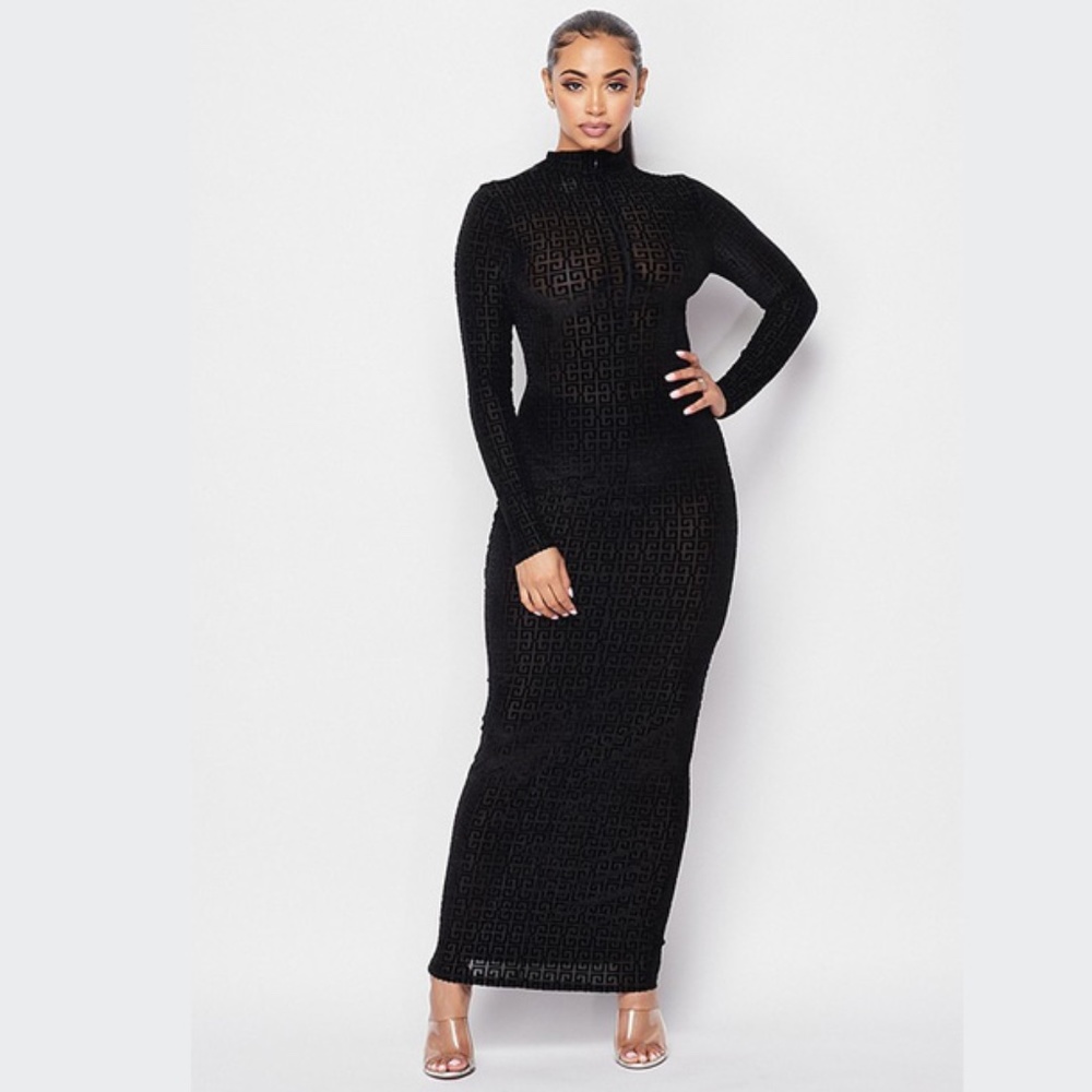 Votique Long sleeve mock neck maxi dress
